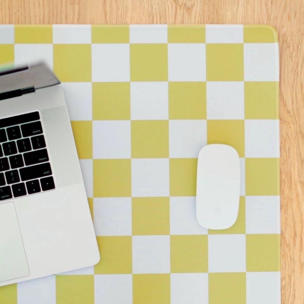 Checker Desk Pad Yellow and Gray Desk Mat Large *Stains Elyse Breanne Design